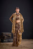 Golden Brown Satin Silk Saree with Floral Print Designer Blouse