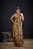 Golden Brown Satin Silk Saree with Floral Print Designer Blouse