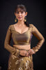 Golden Brown Satin Silk Saree with Floral Print Designer Blouse