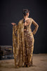 Golden Brown Satin Silk Saree with Floral Print Designer Blouse