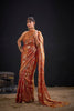 Elegant Rust Orange Satin Silk Saree with Floral Print Designer Blouse