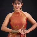 Elegant Rust Orange Satin Silk Saree with Floral Print Designer Blouse