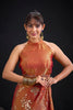 Elegant Rust Orange Satin Silk Saree with Floral Print Designer Blouse