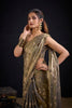 Olive Gold Satin Silk Saree with Floral Print Designer Blouse