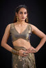 Olive Gold Satin Silk Saree with Floral Print Designer Blouse