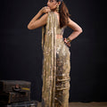 Olive Gold Satin Silk Saree with Floral Print Designer Blouse