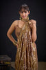Coffee Brown Satin Silk Saree with Floral Print Designer Blouse