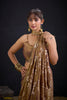 Coffee Brown Satin Silk Saree with Floral Print Designer Blouse
