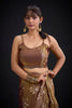 Coffee Brown Satin Silk Saree with Floral Print Designer Blouse
