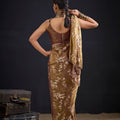 Coffee Brown Satin Silk Saree with Floral Print Designer Blouse