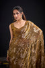Antique Gold Satin Silk Saree with Floral Print Designer Blouse