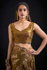 Antique Gold Satin Silk Saree with Floral Print Designer Blouse