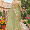 Elegant Pista Green Vari Silk Heavy Resham Embroidery Work Saree for Women