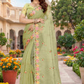 Elegant Pista Green Vari Silk Heavy Resham Embroidery Work Saree for Women