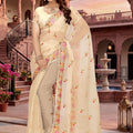 Stylish Cream Vari Silk Heavy Resham Embroidery Work Saree for Women