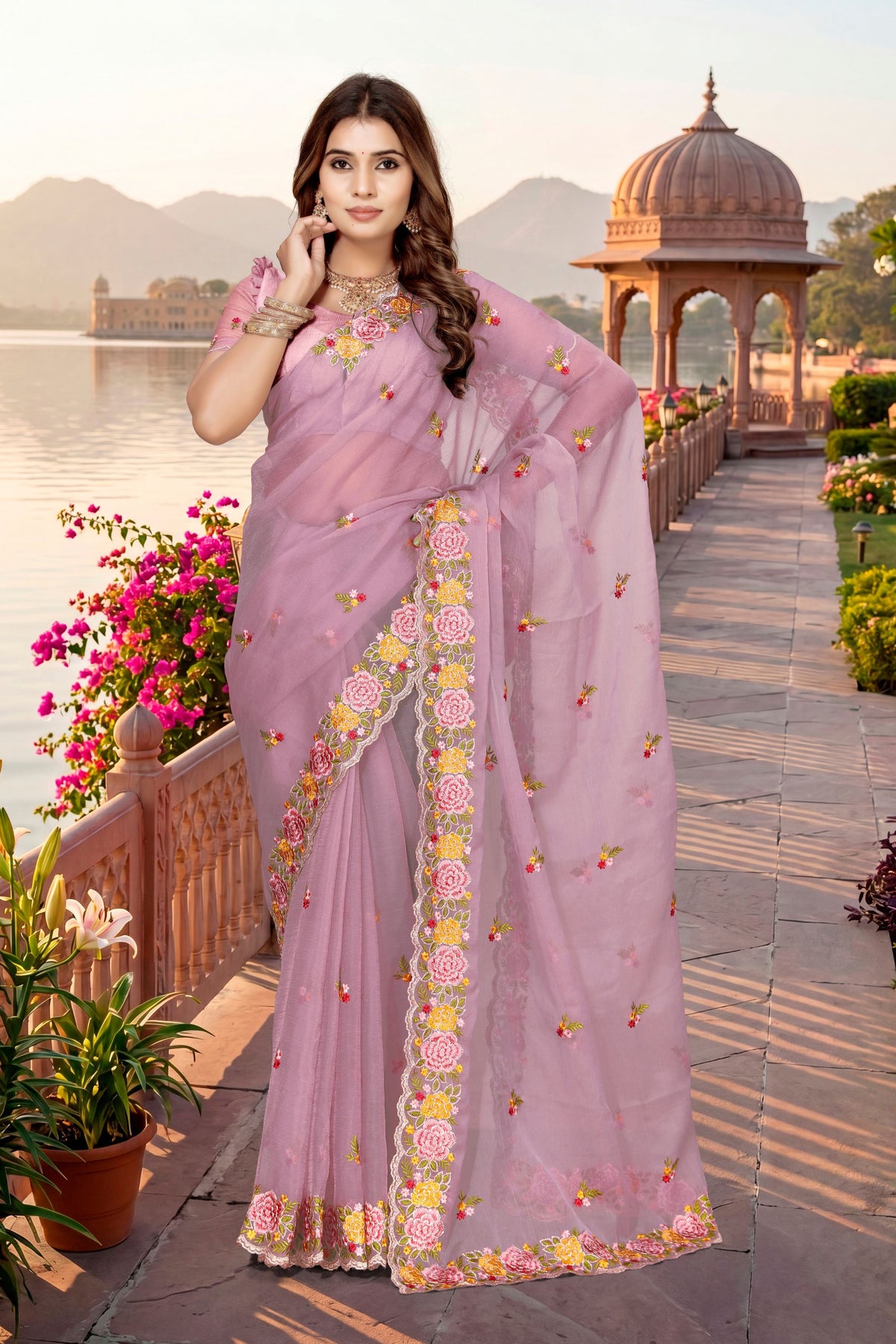 Stylish Lavender Vari Silk Heavy Resham Embroidery Work Saree for Women