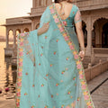 Royal Sky Blue Vari Silk Heavy Resham Embroidery Work Saree for Women