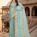 Royal Sky Blue Vari Silk Heavy Resham Embroidery Work Saree for Women