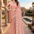 Stunning Peach Pink Vari Silk Heavy Resham Embroidery Work Saree for Women