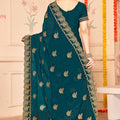 Elegant Teal Green  Saree with Golden Designer Blouse