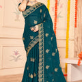 Elegant Teal Green  Saree with Golden Designer Blouse