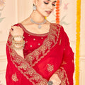 Stunning Red Saree with Golden Designer Blouse