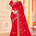 Stunning Red Saree with Golden Designer Blouse