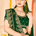 Elegant Dark Green Saree with Golden Border Blouse Piece