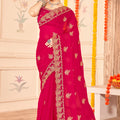 Designer Pink Saree with Golden Blouse Piece Party Wear