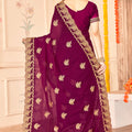 Designer Purple Saree with Golden  Blouse Piece Party  Wear