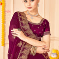 Designer Purple Saree with Golden  Blouse Piece Party  Wear