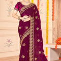 Designer Purple Saree with Golden  Blouse Piece Party  Wear