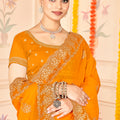 Designer Orange Saree with Golden Blouse Piece Party Wear