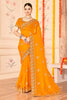 Designer Orange Saree with Golden Blouse Piece Party Wear