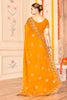 Designer Orange Saree with Golden Blouse Piece Party Wear