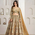 Royal Gold Designer Net Lehenga Choli with Embroidery Work and Matching Dupatta for Wedding