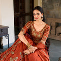 Beautiful Rust Orange Rangoli Silk Embroidered Lehenga Choli Set with Dupatta for Women