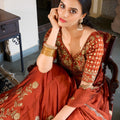 Beautiful Rust Orange Rangoli Silk Embroidered Lehenga Choli Set with Dupatta for Women