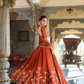 Beautiful Rust Orange Rangoli Silk Embroidered Lehenga Choli Set with Dupatta for Women