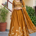 Fancy Mustard Yellow Rangoli Silk Embroidered Lehenga Choli Set with Dupatta for Women