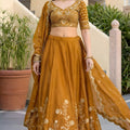Fancy Mustard Yellow Rangoli Silk Embroidered Lehenga Choli Set with Dupatta for Women