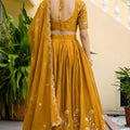 Fancy Mustard Yellow Rangoli Silk Embroidered Lehenga Choli Set with Dupatta for Women