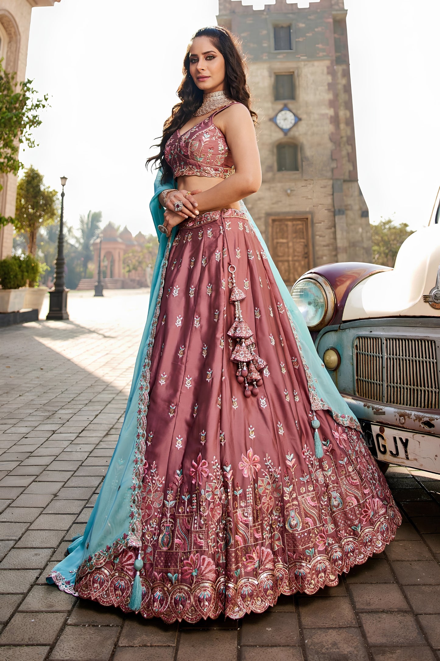 Gorgeous Mauve Rangoli Silk Designer Lehenga Choli with Heavy Embroidery Work and Dupatta