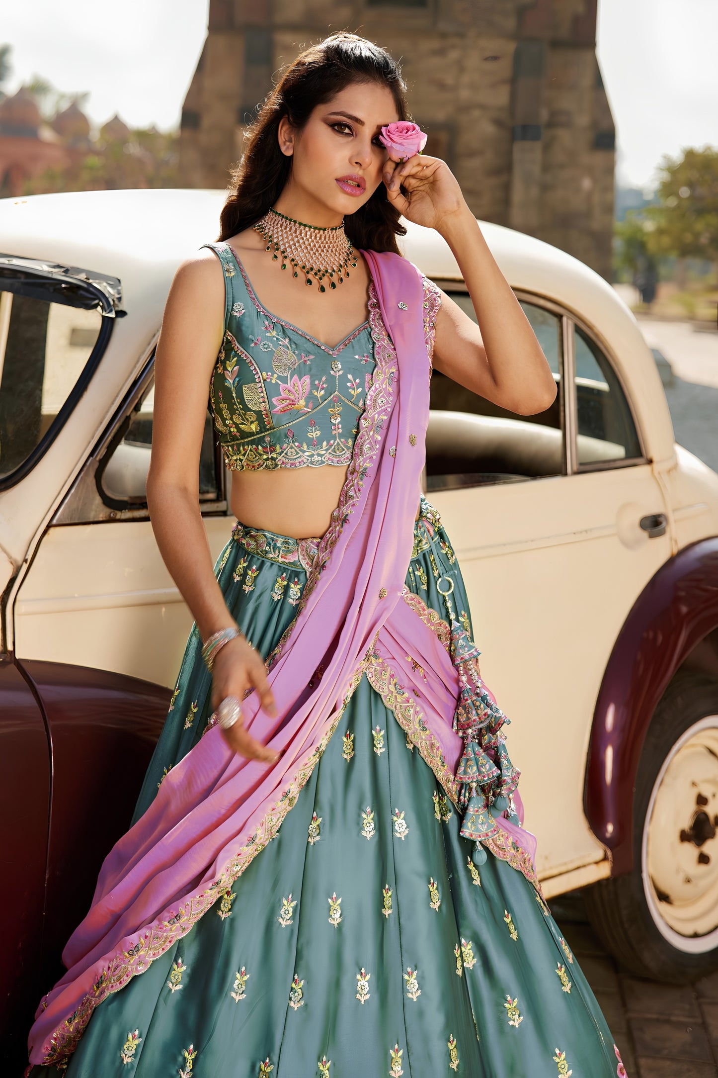 Stunning Teal Green Designer Lehenga Choli with Heavy Embroidery Work and Dupatta