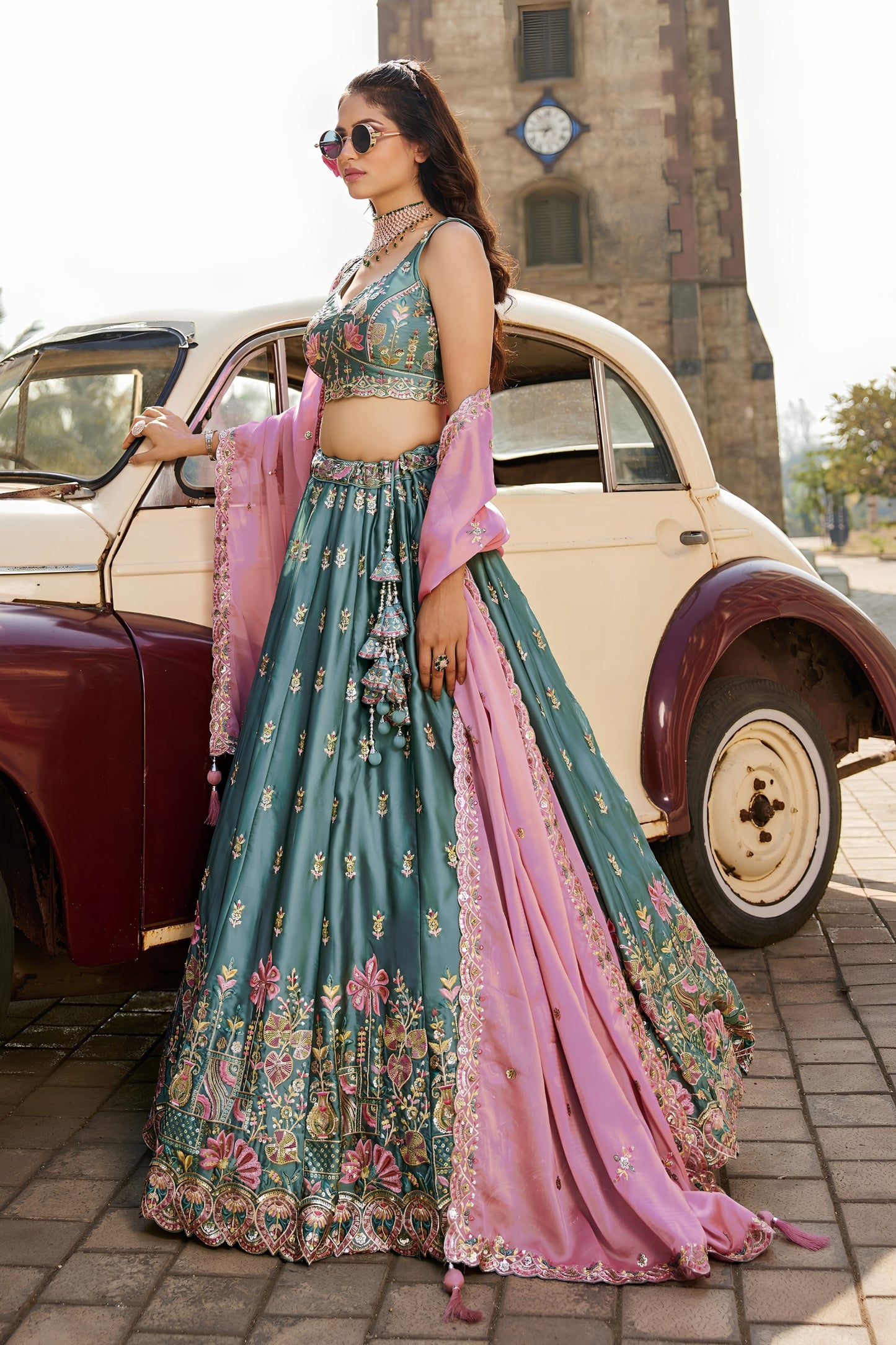 Stunning Teal Green Designer Lehenga Choli with Heavy Embroidery Work and Dupatta