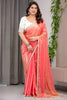 Peach Coral Silk Saree with Border Designer Blouse Party Wear Saree 