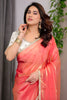 Peach Coral Silk Saree with Border Designer Blouse Party Wear Saree