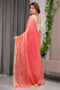 Peach Coral Silk Saree with Border Designer Blouse Party Wear Saree