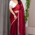 Wine Red Silk Saree Designer Embroidered Blouse Party Wear Saree