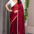  Wine Red Silk Saree Designer Embroidered Blouse Party Wear Saree